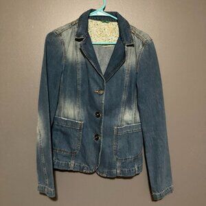 United Colors of Benneton Womens Size S Denim Distressed Jean Jacket Blazer